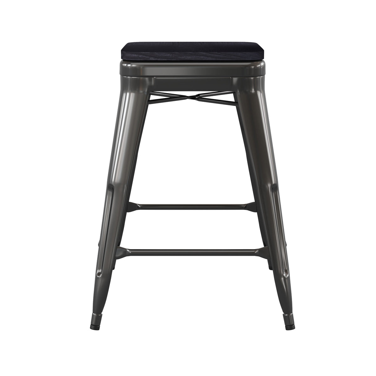 Black Resin Wood Seat/Black Frame |#| All-Weather Black Commercial Backless Counter Stools-Black Poly Seat-4 PK