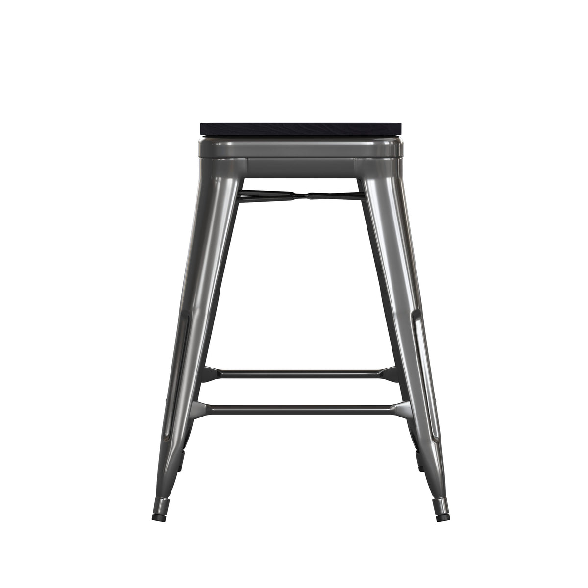 Black Resin Wood Seat/Black Frame |#| All-Weather Black Commercial Backless Counter Stools-Black Poly Seat-4 PK