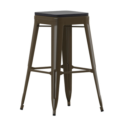 Cierra Set of 4 Commercial Grade 30" High Backless Metal Indoor Bar Height Stools with All-Weather Poly Resin Seats - View 1
