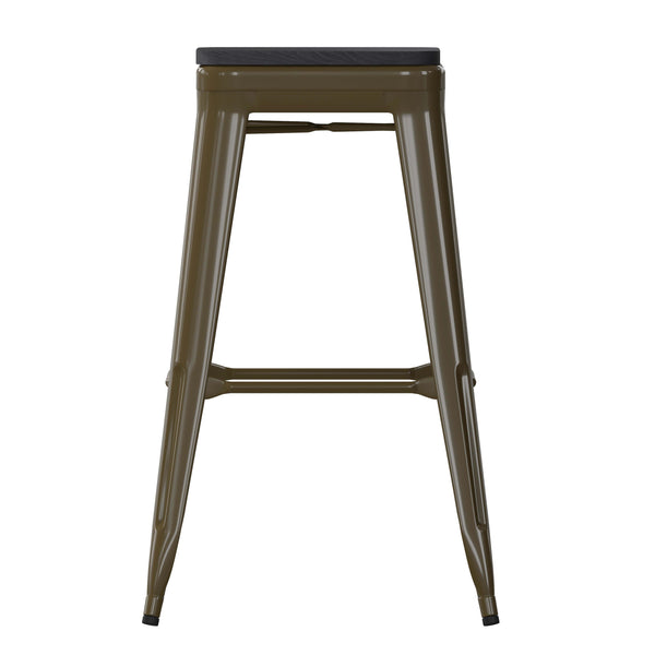 Black Resin Wood Seat/Gun Metal Frame |#| All-Weather GN Commercial Backless Bar Stools-Black Poly Seat-4 PK