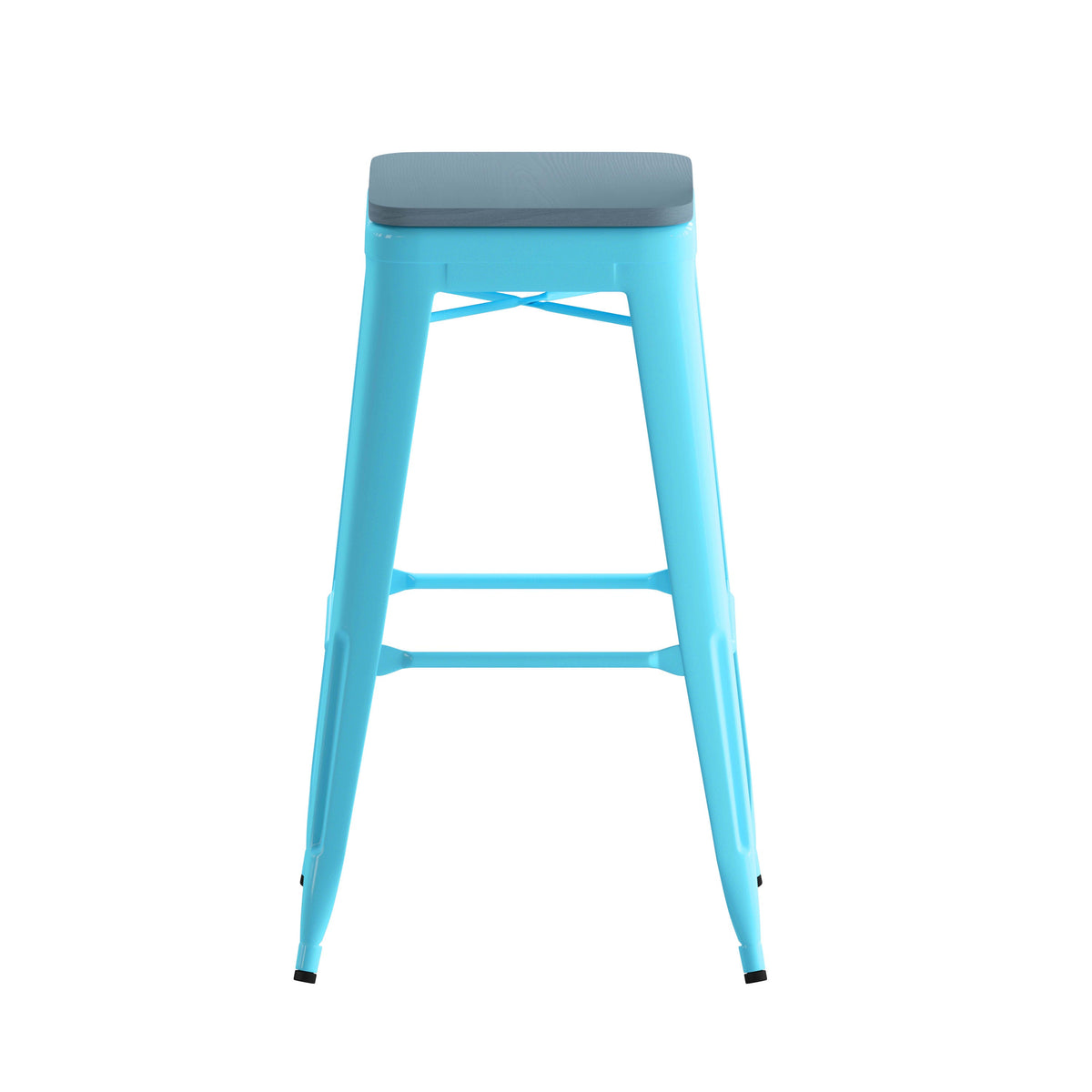 Teal-Blue Resin Wood Seat/Teal Frame |#| All-Weather Teal Commercial Backless Bar Stools-Teal Poly Seat-4 PK