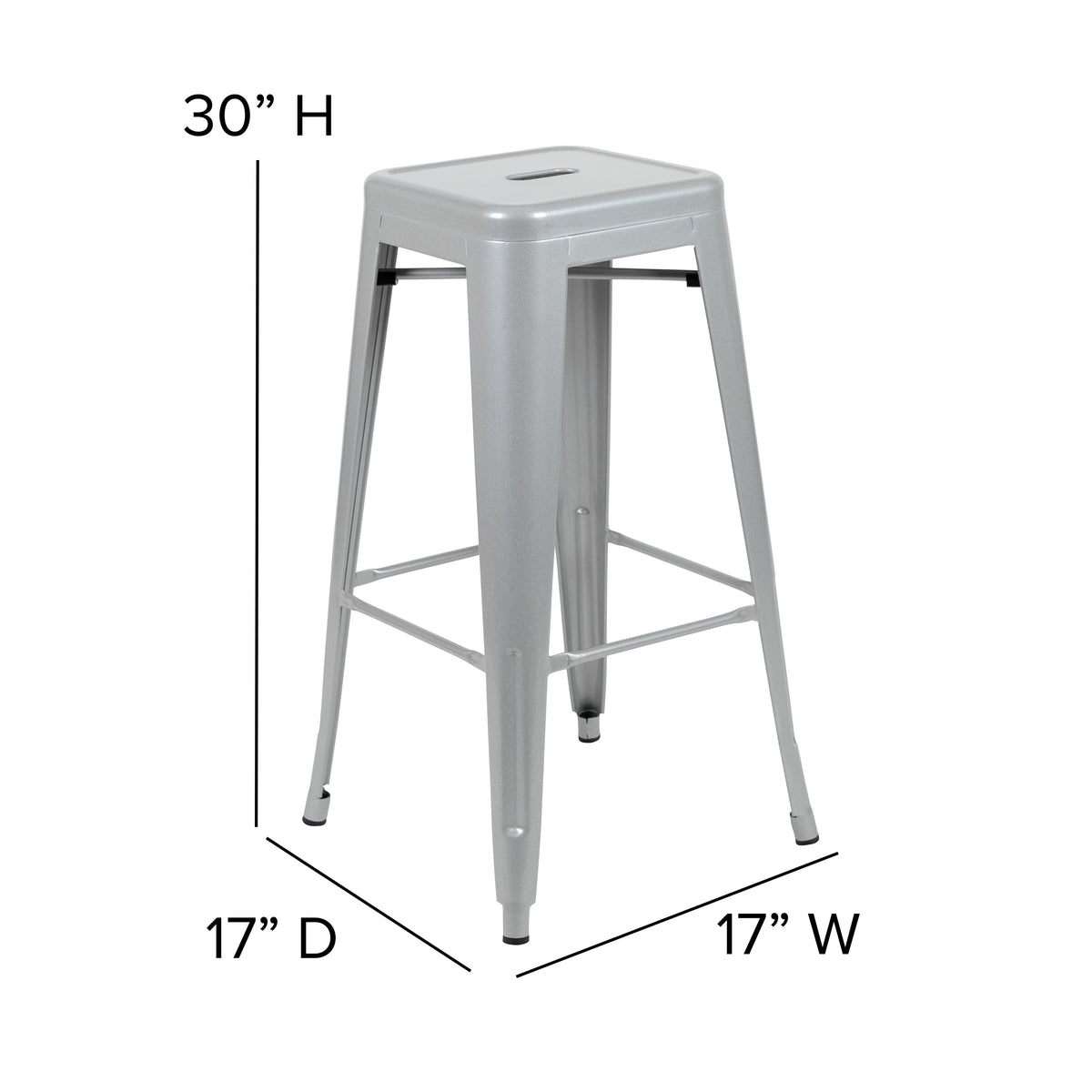 Gray Resin Wood Seat/Silver Frame |#| All-Weather Silver Commercial Backless Bar Stools-Gray Poly Seat-4 PK