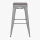 Gray Resin Wood Seat/Silver Frame |#| All-Weather Silver Commercial Backless Bar Stools-Gray Poly Seat-4 PK