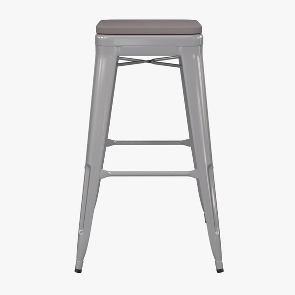 Gray Resin Wood Seat/Silver Frame |#| All-Weather Silver Commercial Backless Bar Stools-Gray Poly Seat-4 PK