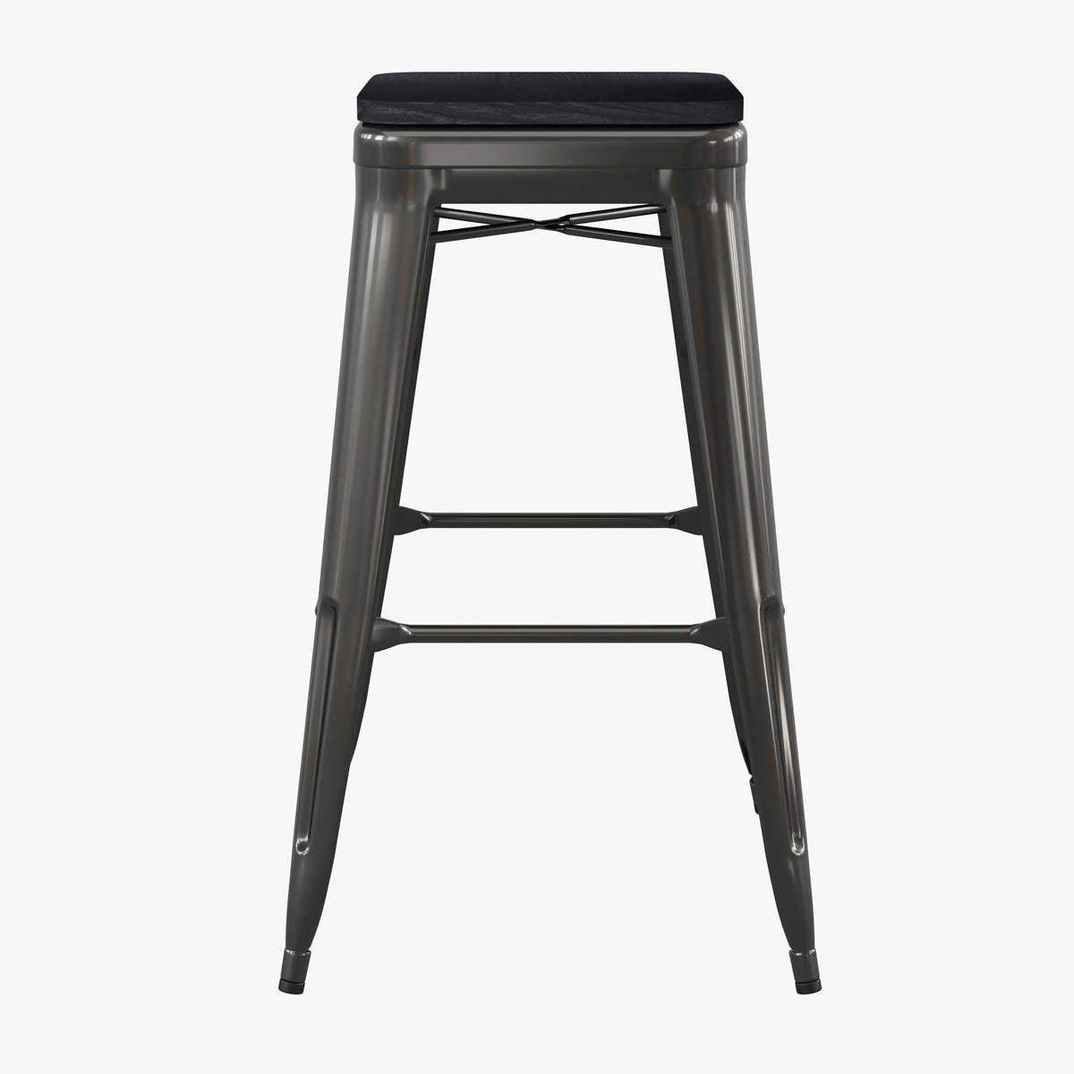 Black Resin Wood Seat/Black Frame |#| All-Weather Black Commercial Backless Bar Stools-Black Poly Seat-4 PK