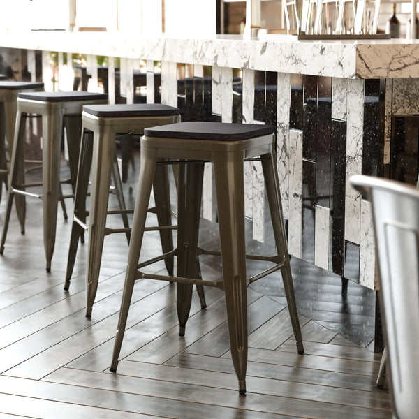 Black Resin Wood Seat/Gun Metal Frame |#| All-Weather GN Commercial Backless Bar Stools-Black Poly Seat-4 PK