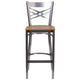 Natural Wood Seat/Clear Coated Metal Frame |#| Clear Coated inchXinch Back Metal Restaurant Barstool - Natural Wood Seat