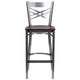 Walnut Wood Seat/Clear Coated Metal Frame |#| Clear Coated inchXinch Back Metal Restaurant Barstool - Walnut Wood Seat