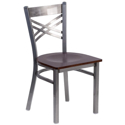 Clear Coated "X" Back Metal Restaurant Chair - View 1