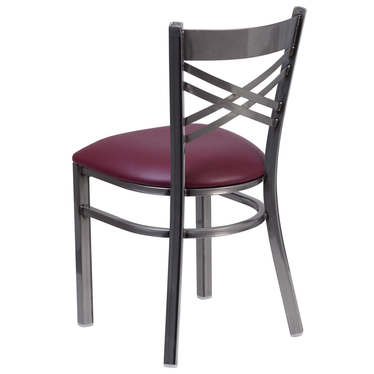 Burgundy Vinyl Seat/Clear Coated Metal Frame |#| Clear Coated inchXinch Back Metal Restaurant Chair - Burgundy Vinyl Seat