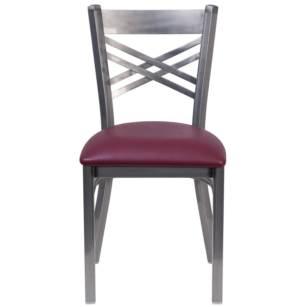 Burgundy Vinyl Seat/Clear Coated Metal Frame |#| Clear Coated inchXinch Back Metal Restaurant Chair - Burgundy Vinyl Seat