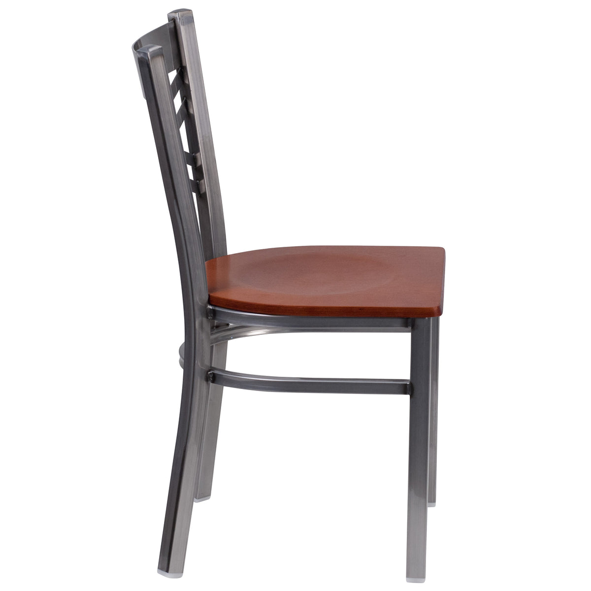 Cherry Wood Seat/Clear Coated Metal Frame |#| Clear Coated inchXinch Back Metal Restaurant Chair - Cherry Wood Seat