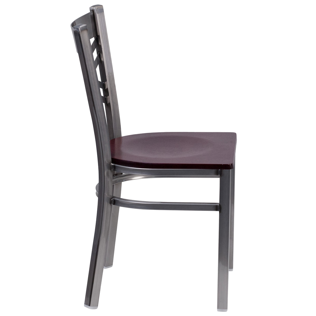 Mahogany Wood Seat/Clear Coated Metal Frame |#| Clear Coated inchXinch Back Metal Restaurant Chair - Mahogany Wood Seat