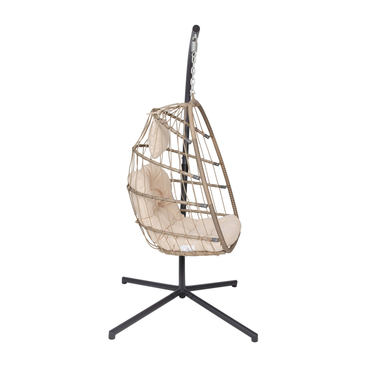 Natural |#| Foldable Hanging Egg Chair with Included C-Stand and Cream Cushions - Natural