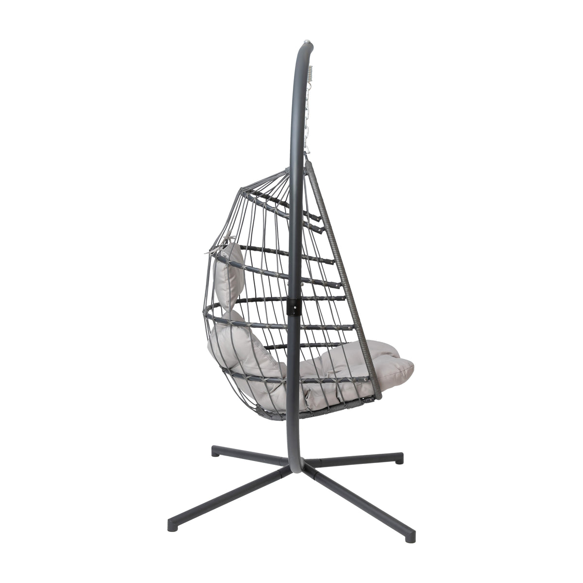 Gray |#| Foldable Hanging Egg Chair with Included C-Stand and Gray Cushions - Gray