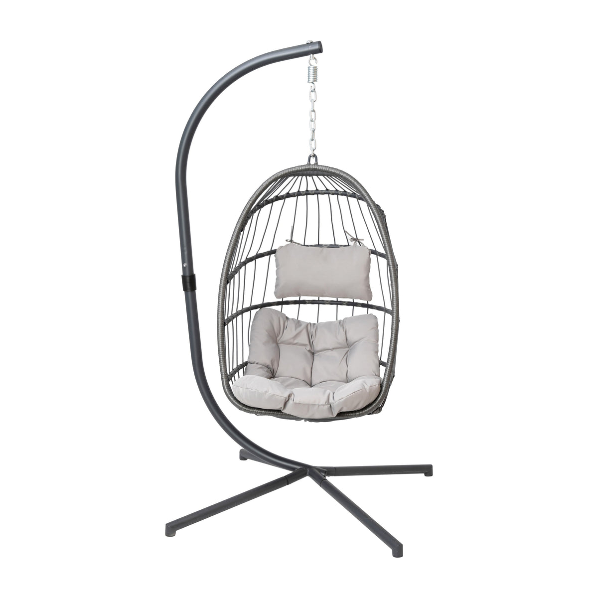 Gray |#| Foldable Hanging Egg Chair with Included C-Stand and Gray Cushions - Gray