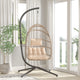 Natural |#| Foldable Hanging Egg Chair with Included C-Stand and Cream Cushions - Natural