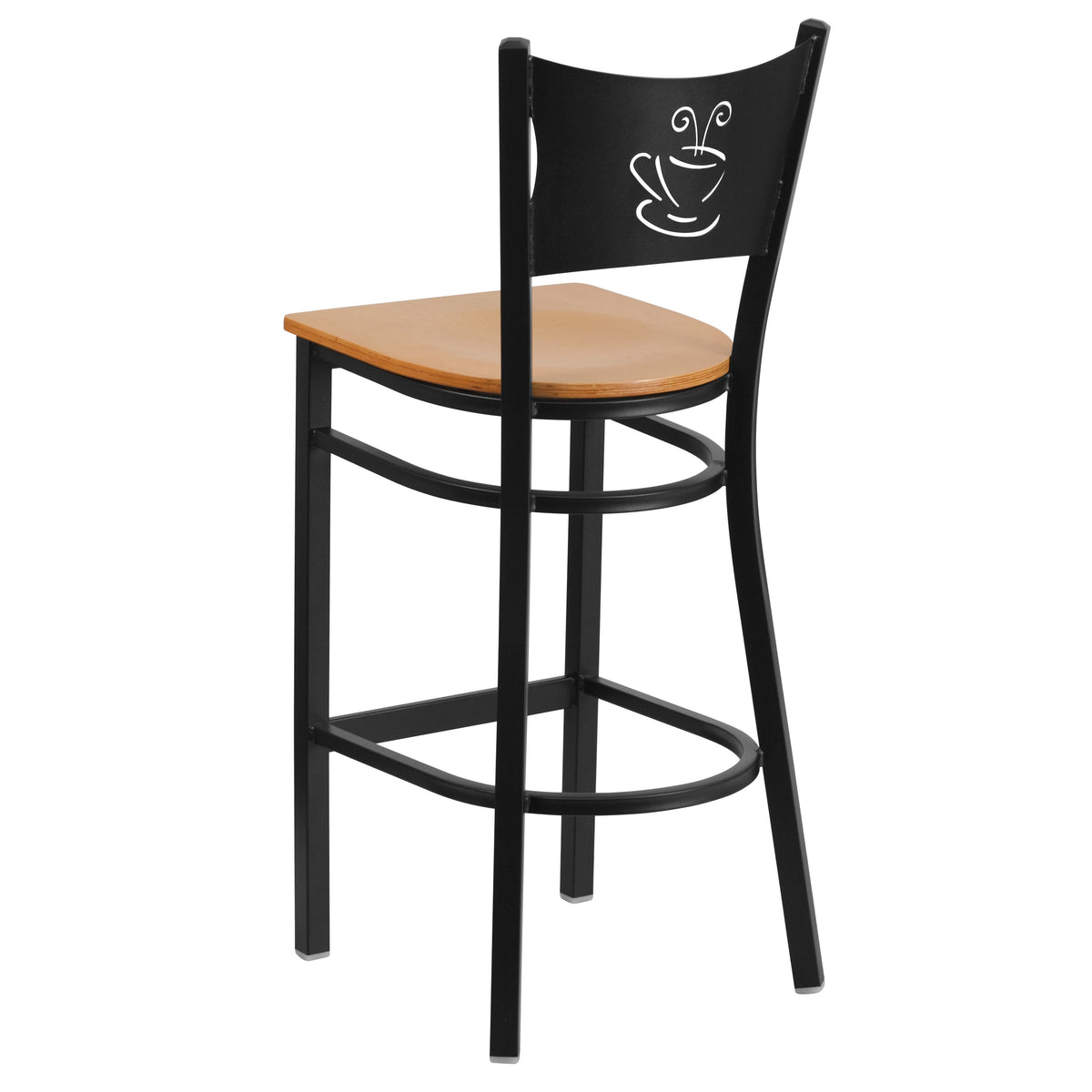 Natural Wood Seat/Black Metal Frame |#| Black Coffee Back Metal Restaurant Barstool with Natural Wood Seat
