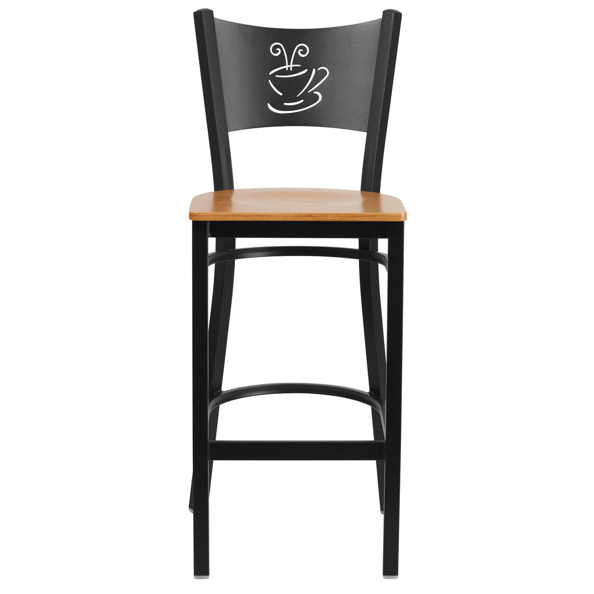 Natural Wood Seat/Black Metal Frame |#| Black Coffee Back Metal Restaurant Barstool with Natural Wood Seat