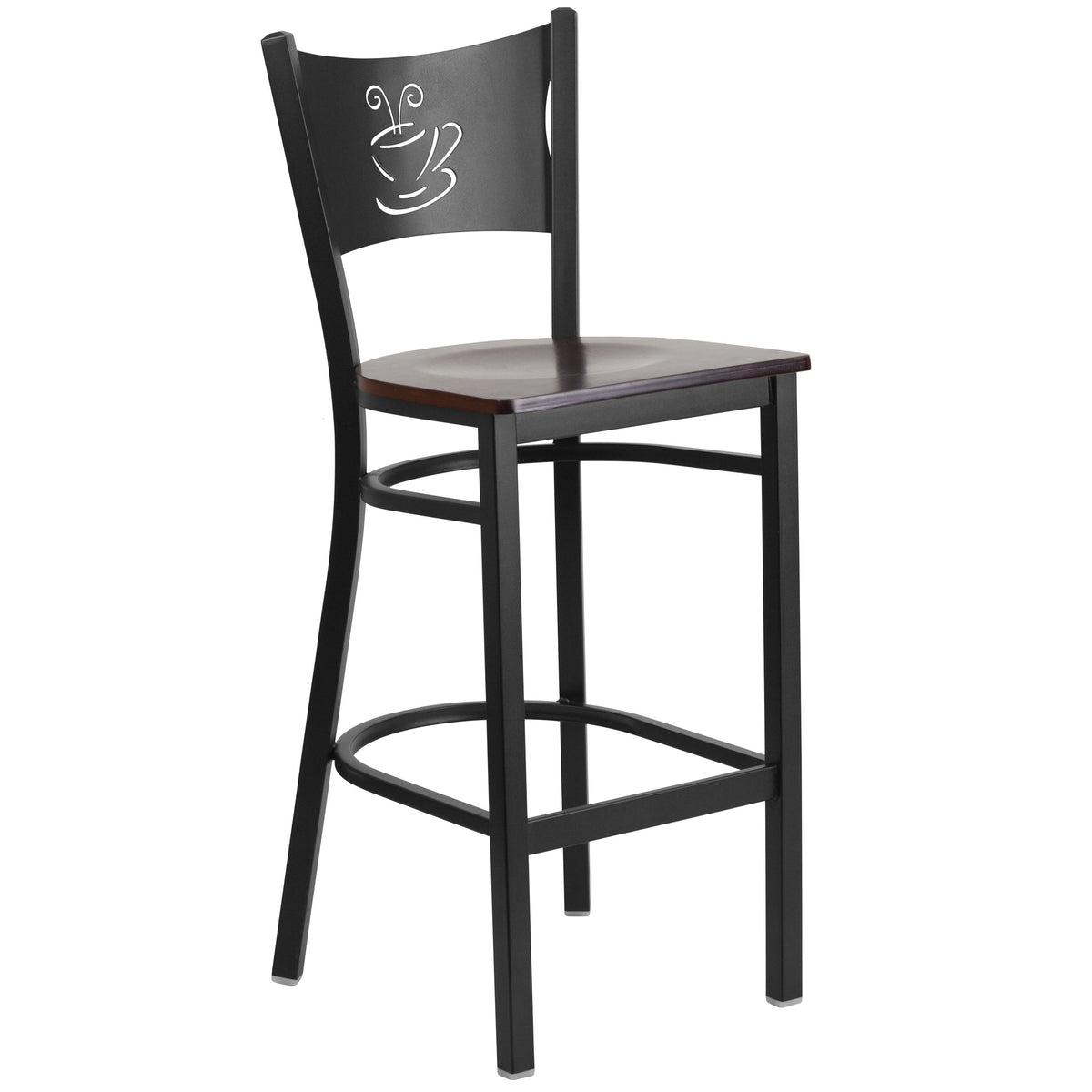 Walnut Wood Seat/Black Metal Frame |#| Black Coffee Back Metal Restaurant Barstool with Walnut Wood Seat