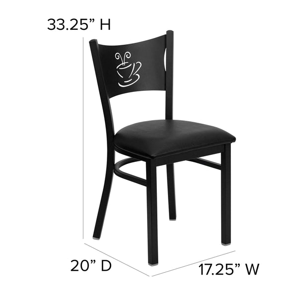Black Vinyl Seat/Black Metal Frame |#| Black Coffee Back Metal Restaurant Chair with Black Vinyl Foam Padded Seat