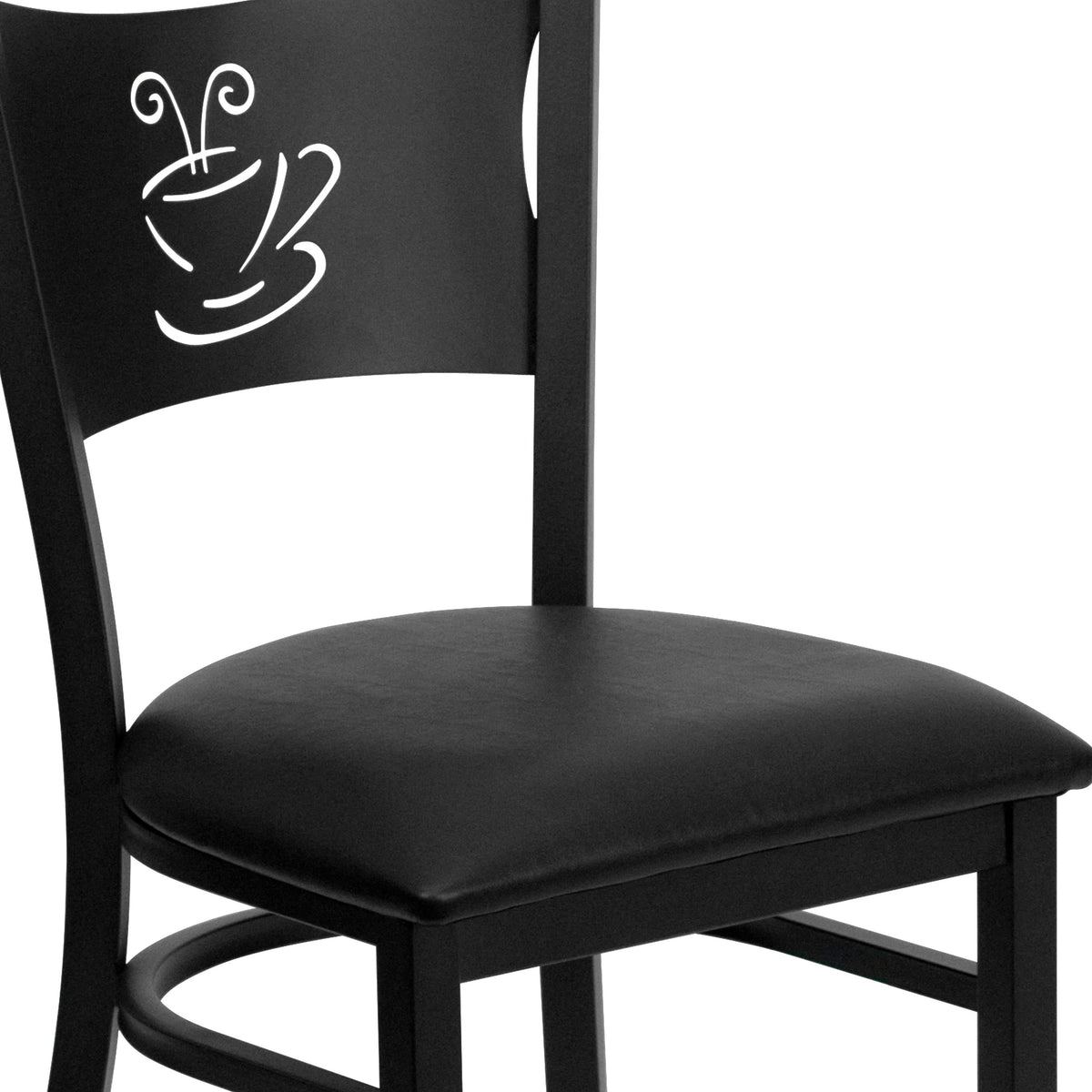 Black Vinyl Seat/Black Metal Frame |#| Black Coffee Back Metal Restaurant Chair with Black Vinyl Foam Padded Seat