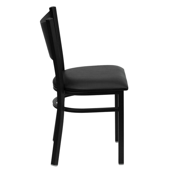Black Vinyl Seat/Black Metal Frame |#| Black Coffee Back Metal Restaurant Chair with Black Vinyl Foam Padded Seat