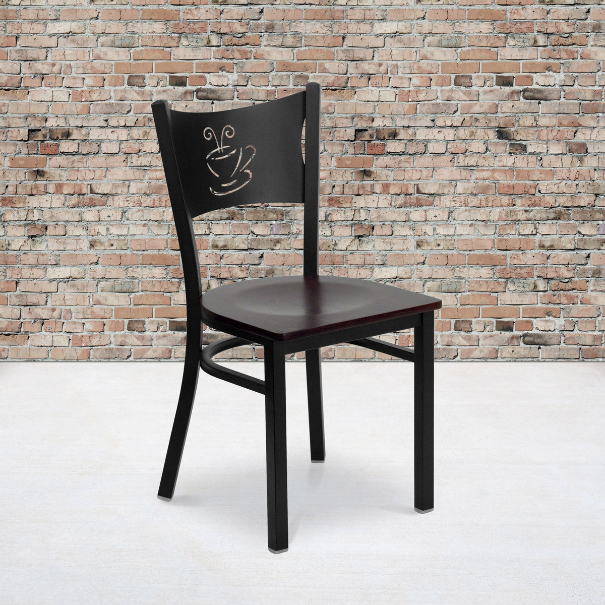 Mahogany Wood Seat/Black Metal Frame |#| Black Coffee Back Metal Restaurant Chair with Mahogany Wood Seat