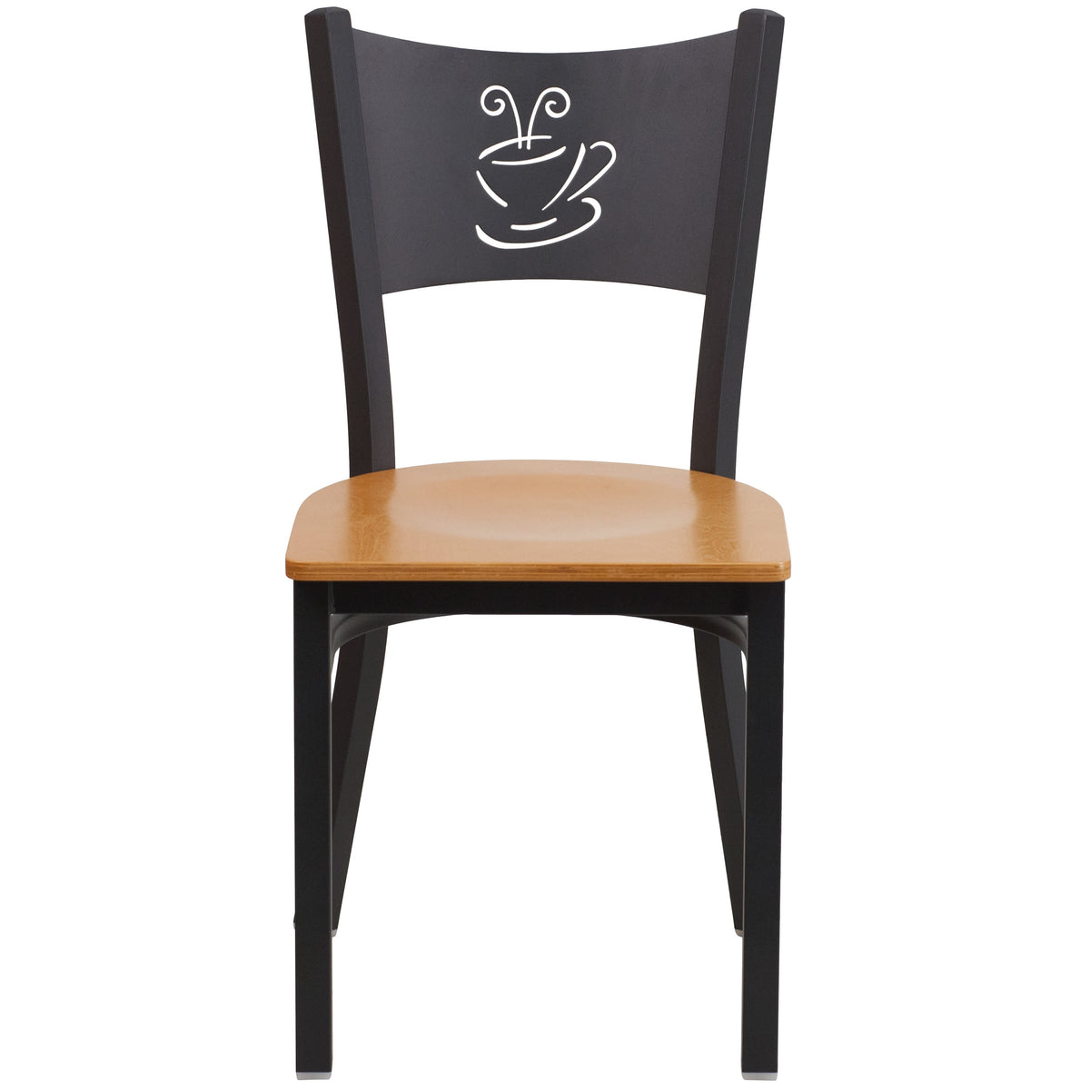 Natural Wood Seat/Black Metal Frame |#| Black Coffee Back Metal Restaurant Chair with Natural Wood Seat