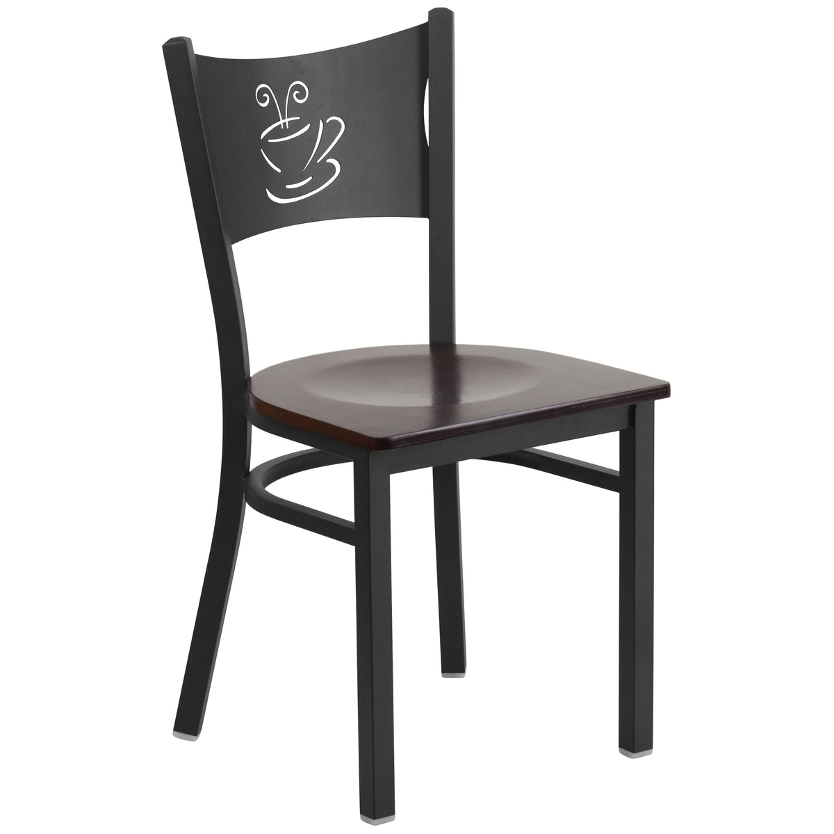 Walnut Wood Seat/Black Metal Frame |#| Black Coffee Back Metal Restaurant Chair with Walnut Wood Seat