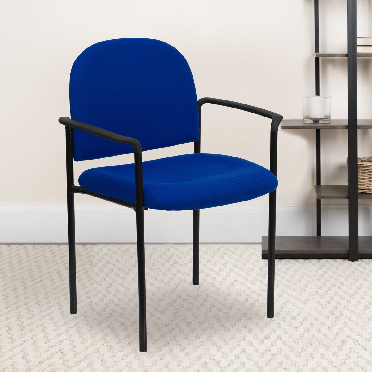 Navy Fabric |#| Comfort Navy Fabric Stackable Steel Side Reception Chair with Arms - Guest Chair