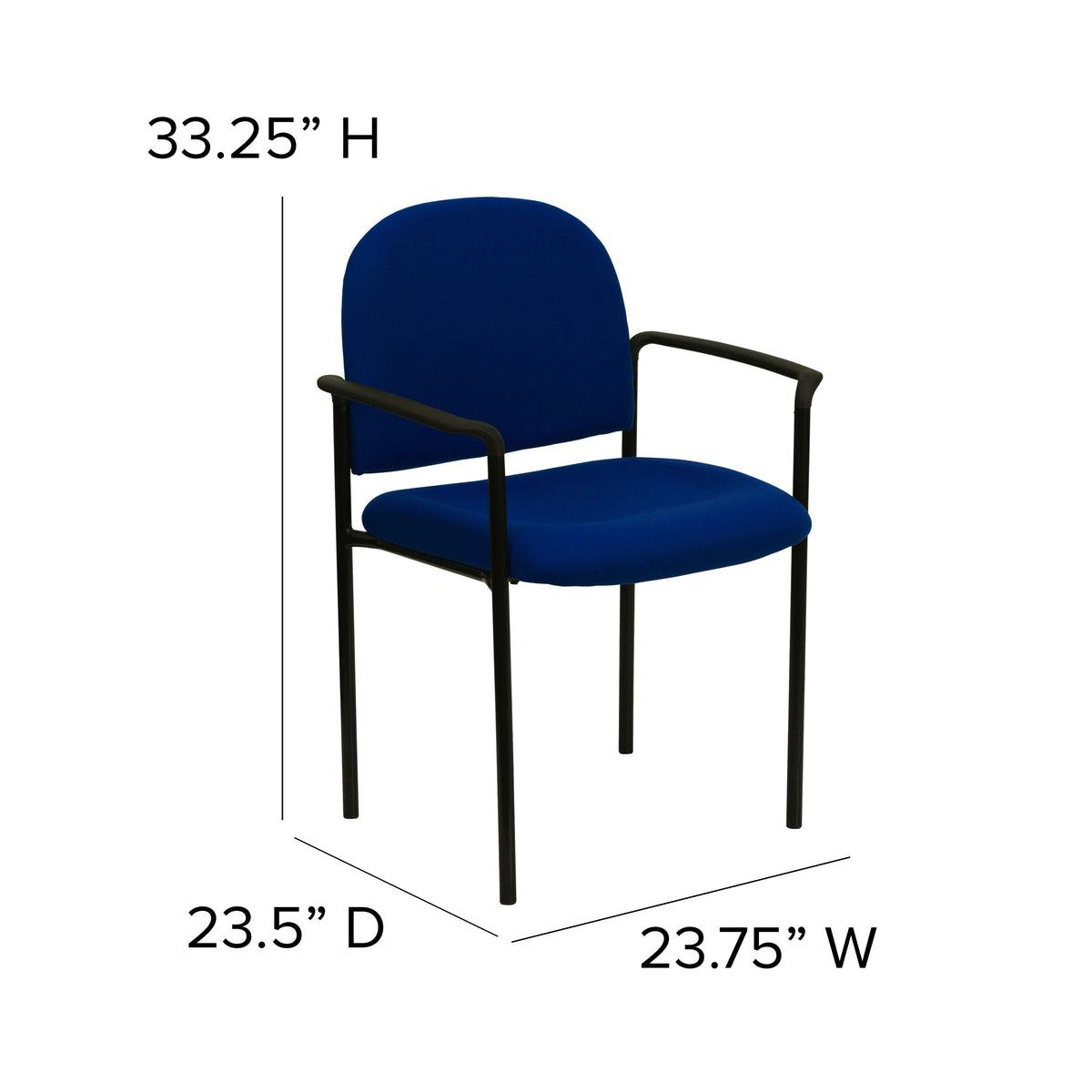 Navy Fabric |#| Comfort Navy Fabric Stackable Steel Side Reception Chair with Arms - Guest Chair