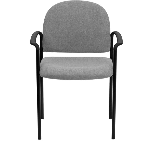 Gray Fabric |#| Comfort Gray Fabric Stackable Steel Side Reception Chair with Arms - Guest Chair