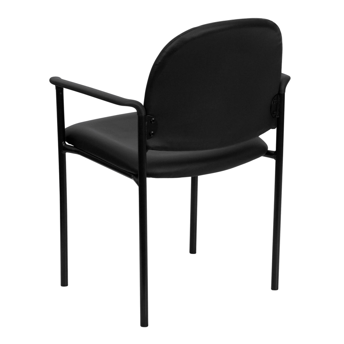 Black Vinyl |#| Comfort Black Vinyl Stackable Steel Side Reception Chair with Arms - Guest Chair