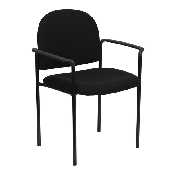 Black Fabric |#| Comfort Black Fabric Stackable Steel Side Reception Chair w/ Arms - Guest Chair