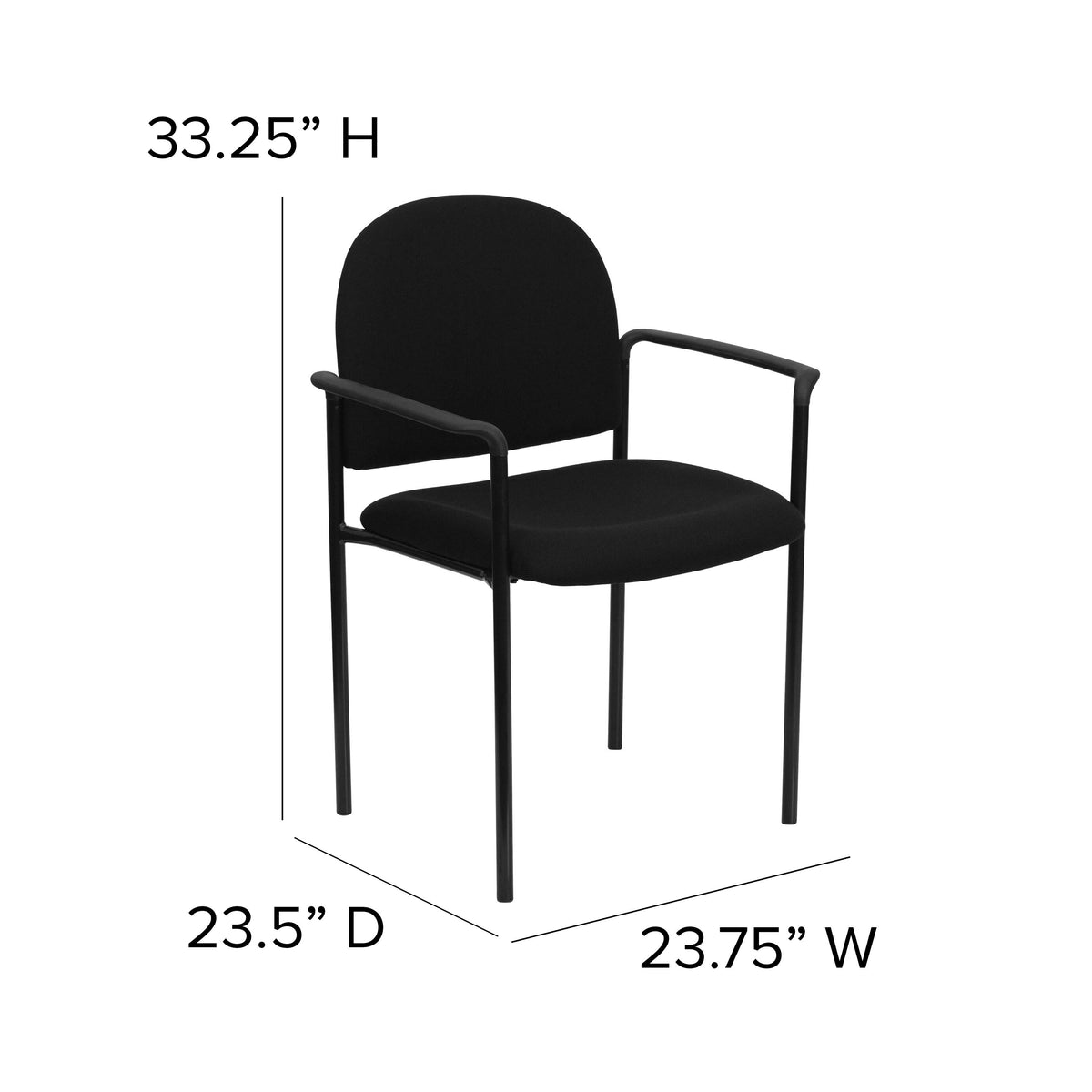 Black Fabric |#| Comfort Black Fabric Stackable Steel Side Reception Chair w/ Arms - Guest Chair