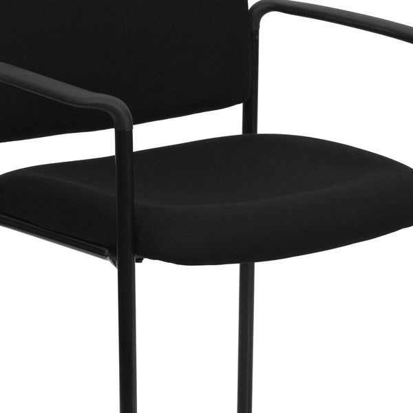 Black Fabric |#| Comfort Black Fabric Stackable Steel Side Reception Chair w/ Arms - Guest Chair