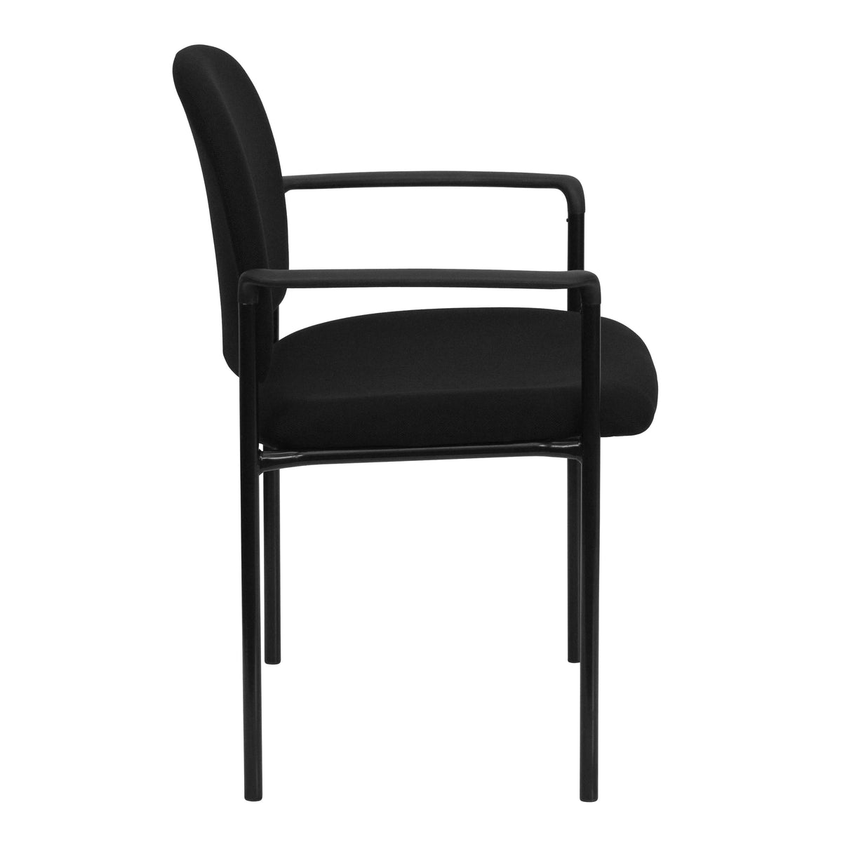 Black Fabric |#| Comfort Black Fabric Stackable Steel Side Reception Chair w/ Arms - Guest Chair