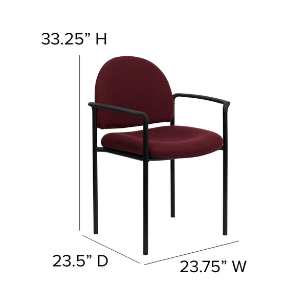 Burgundy Fabric |#| Comfort Burgundy Fabric Stackable Steel Side Reception Chair with Arms - Office