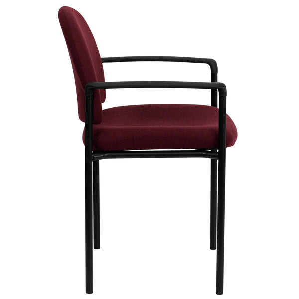 Burgundy Fabric |#| Comfort Burgundy Fabric Stackable Steel Side Reception Chair with Arms - Office