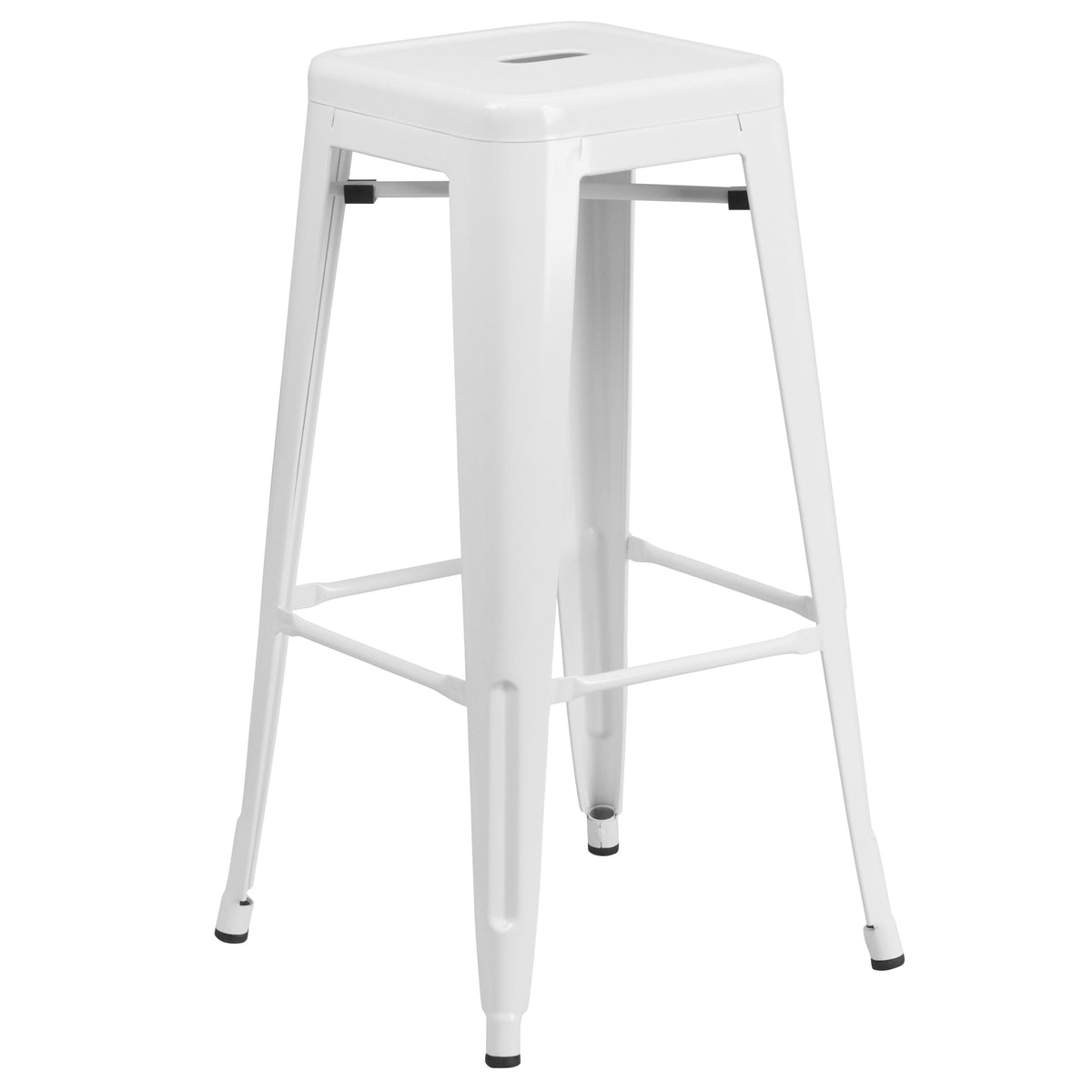 White |#| 23.75inch Square White Metal Bar Table Set with 2 Square Seat Backless Stools