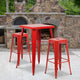 Red |#| 23.75inch Square Red Metal Bar Table Set with 2 Square Seat Backless Stools