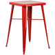 Red |#| 23.75inch Square Red Metal Bar Table Set with 2 Square Seat Backless Stools