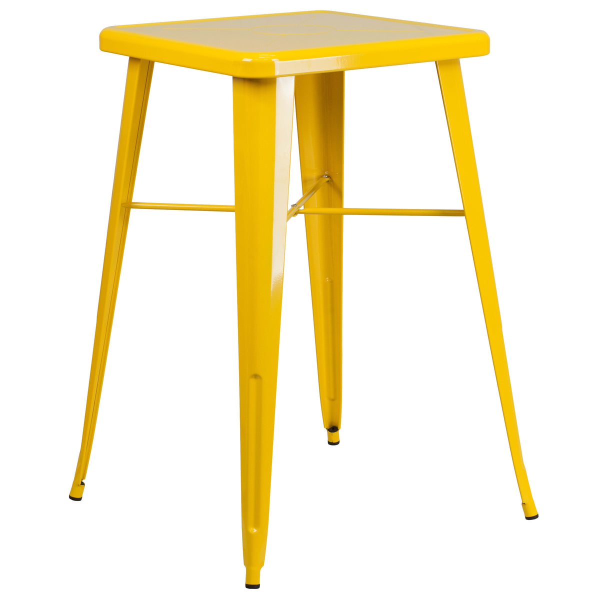 Yellow |#| 23.75inch Square Yellow Metal Bar Table Set with 2 Square Seat Backless Stools