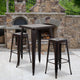 Black-Antique Gold |#| 23.75inch Square Black-Gold Metal Bar Table Set with 2 Square Seat Backless Stools