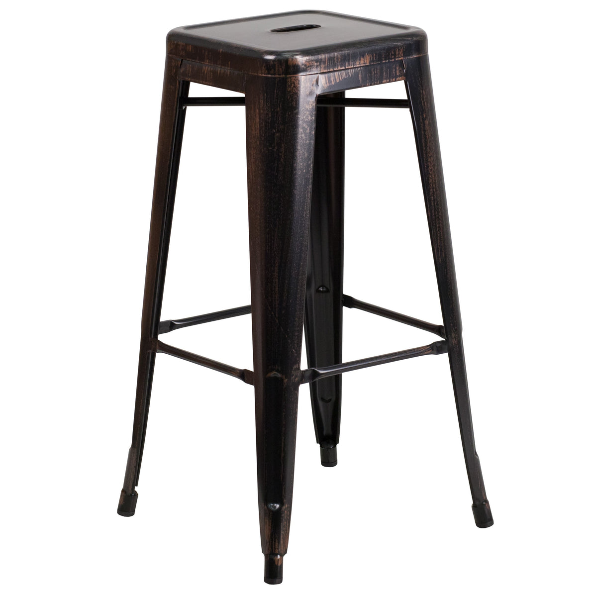 Black-Antique Gold |#| 23.75inch Square Black-Gold Metal Bar Table Set with 2 Square Seat Backless Stools