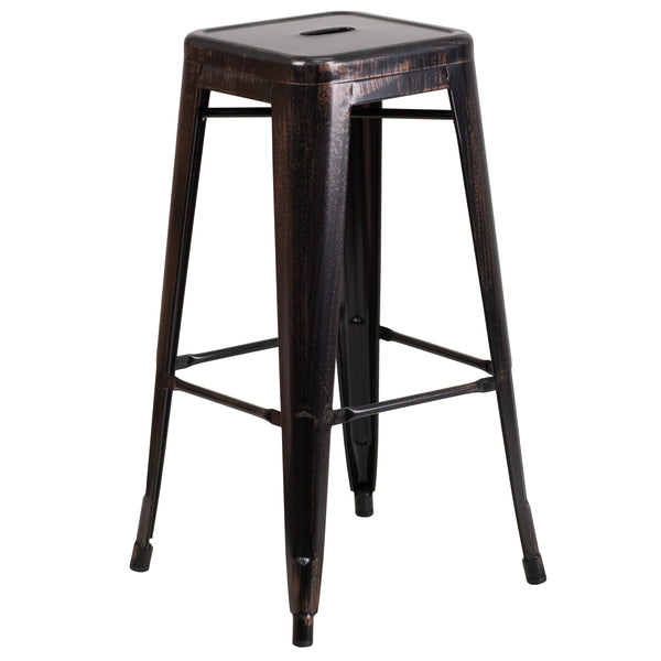 Green |#| 23.75inch Square Green Metal Bar Table Set with 2 Square Seat Backless Stools