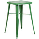 Green |#| 23.75inch Square Green Metal Indoor-Outdoor Bar Table Set with 2 Stools with Backs