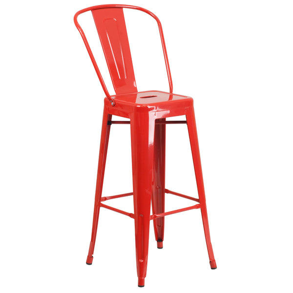 White |#| 23.75inch Square White Metal Indoor-Outdoor Bar Table Set with 2 Stools with Backs
