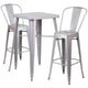 Silver |#| 23.75inch Square Silver Metal Indoor-Outdoor Bar Table Set w/ 2 Stools with Backs